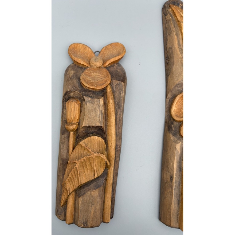 Vintage Hand Carved Wood Flowers 3 Piece Set Hanging Wall Art Made in Poland - Picture 3 of 11